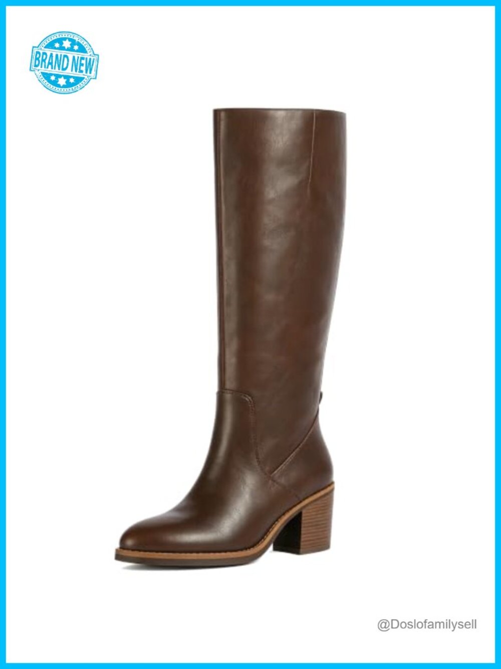 Women's Knee High Boots Chunky Heel Faux Leather Side Zip Round Toe Fall Winter